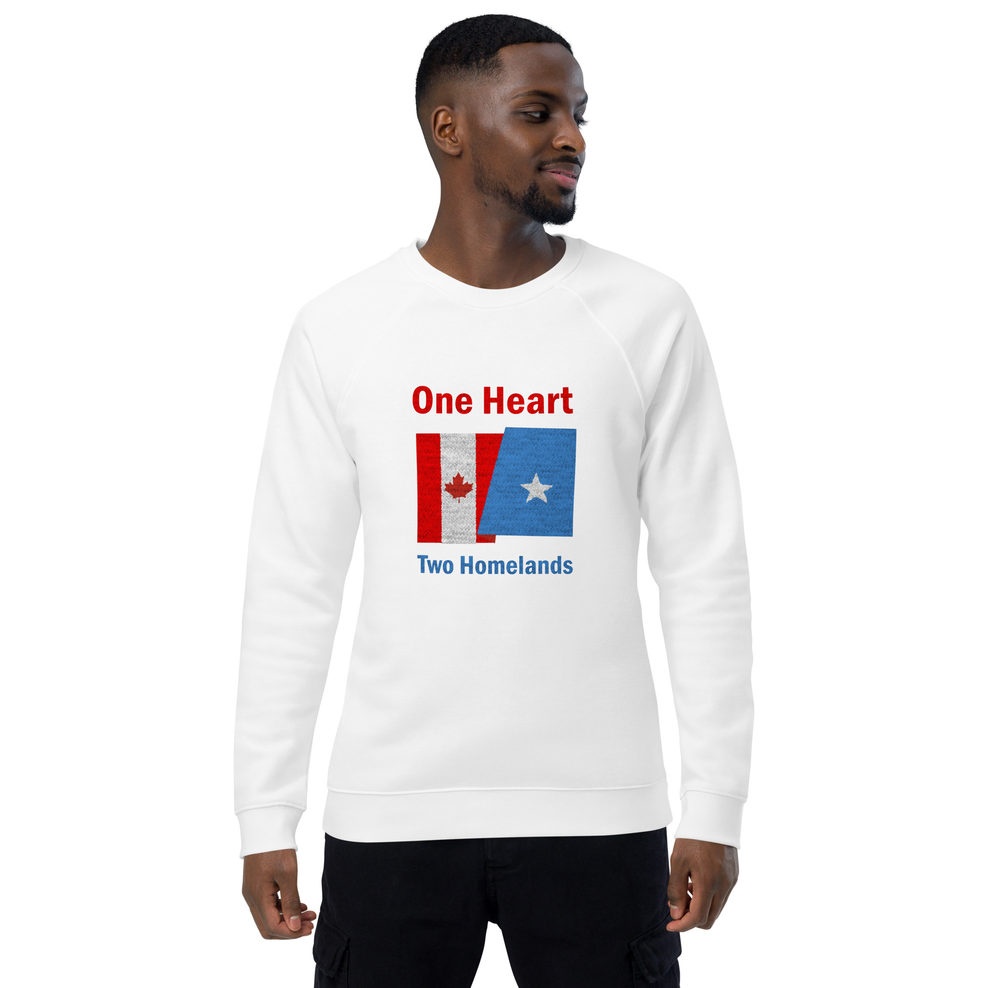 One Heart, Two Homelands Unisex organic raglan sweatshirt - Ct  Somali-Somali Style Threads